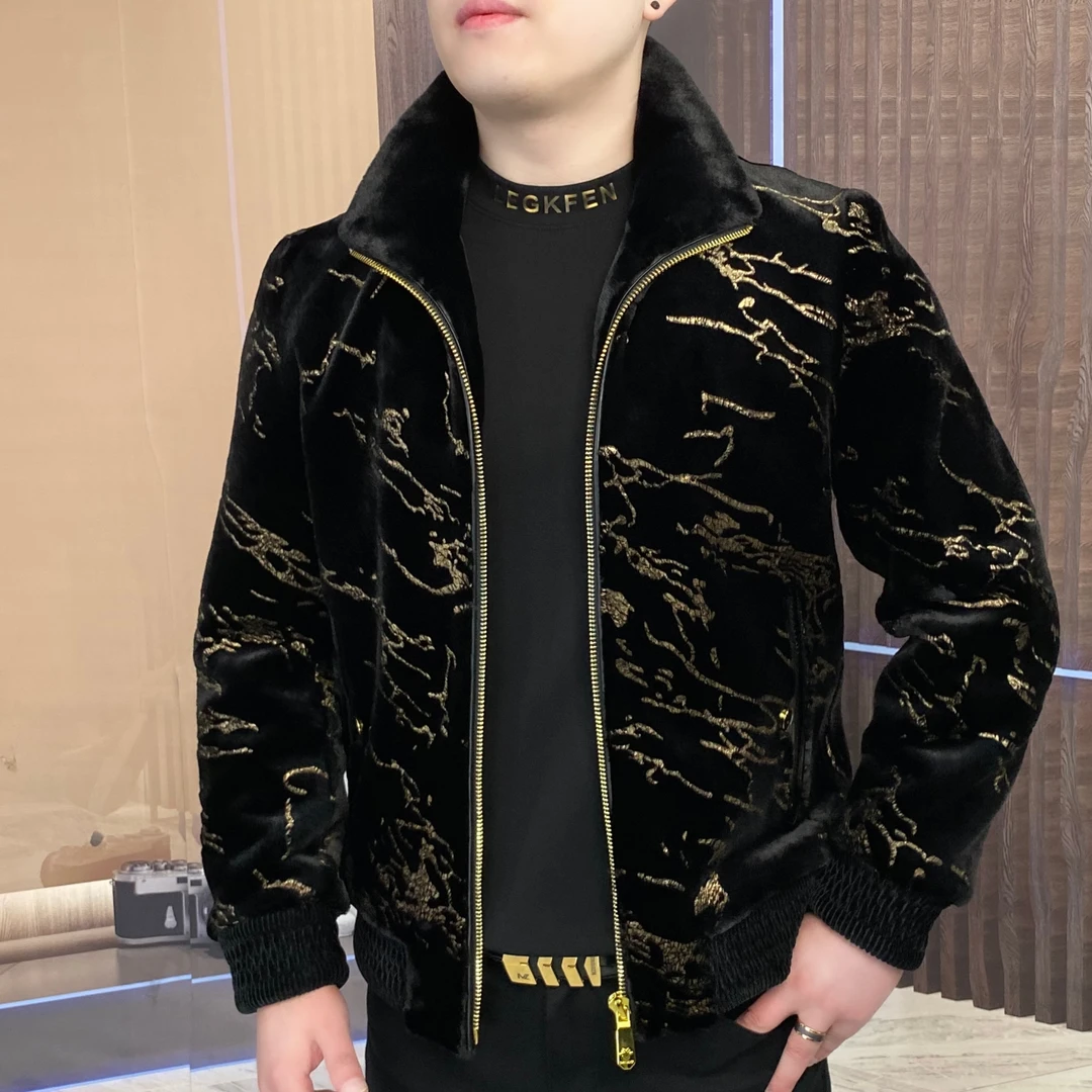 男士尚加厚轻奢毛料夹克轻奢休闲黑色冬季领时潮流高端外套