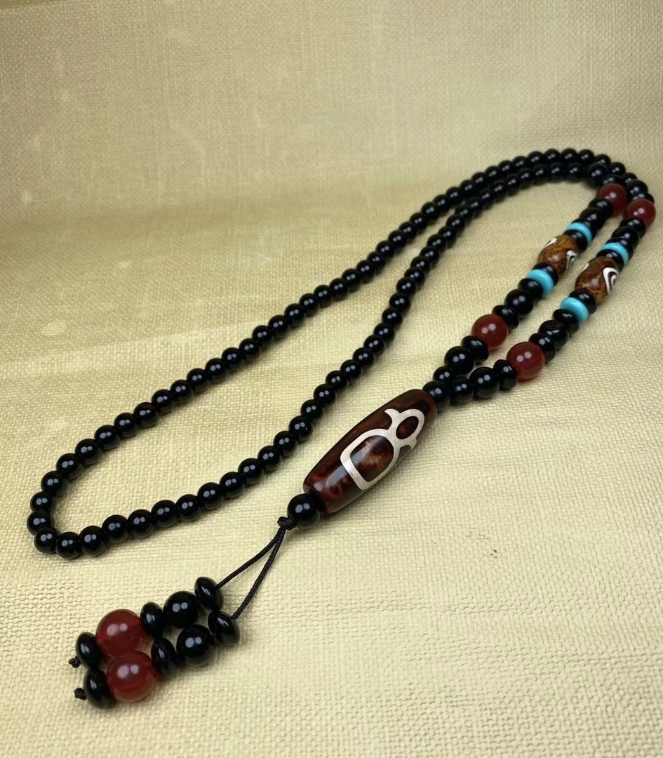 玛瑙财神珠吊坠项链藏式玛瑙桶珠挂件男女同款妈妈毛衣链