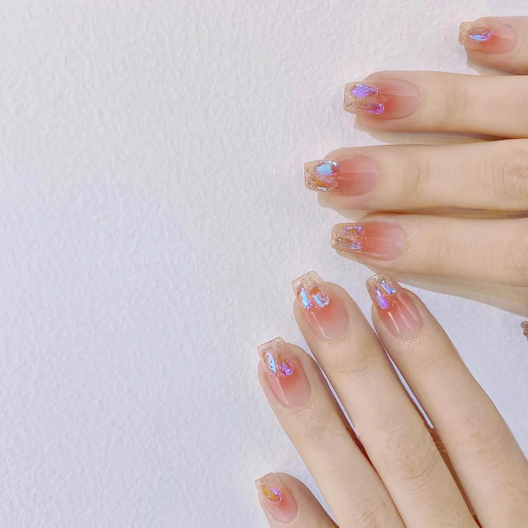 【M42】Wen精灵极光钻气质可拆卸式美甲贴片【中长款】温变指尖