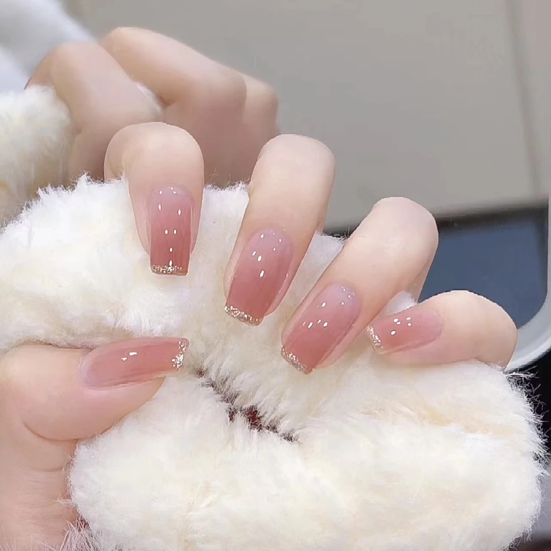 M206清纯小银边可拆卸式美甲贴片中长