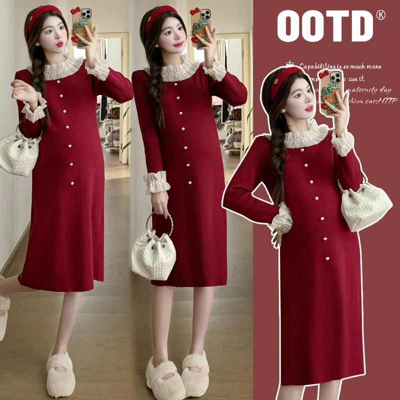 秋冬法式气质圣诞高级感宽松百搭针织加厚毛衣长裙