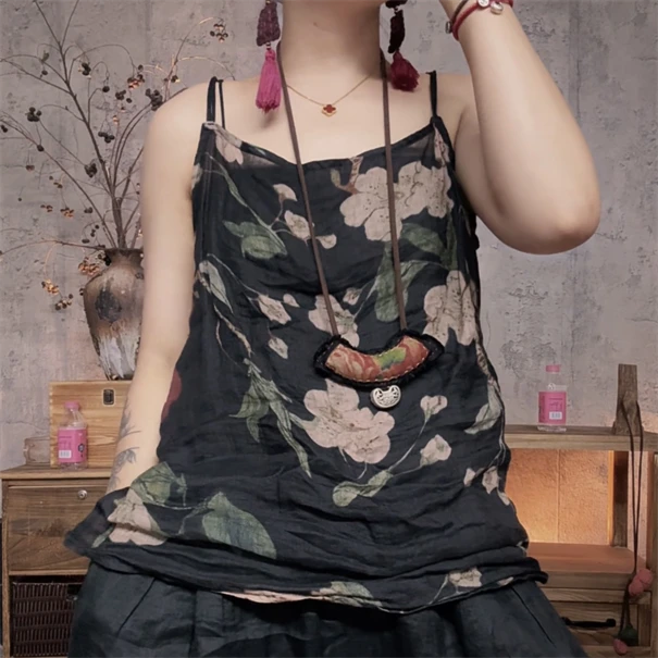 小九~原创苎麻数码花吊带背心 衣长63胸围122