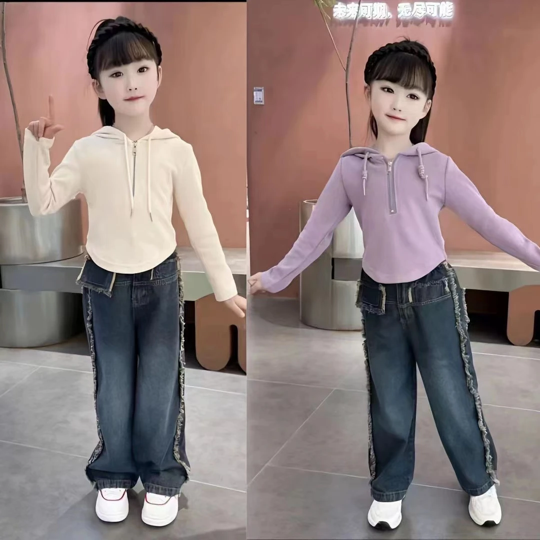 女童春秋牛仔裤2024新款韩版网红洋气中大童装阔腿牛仔裤新款时髦