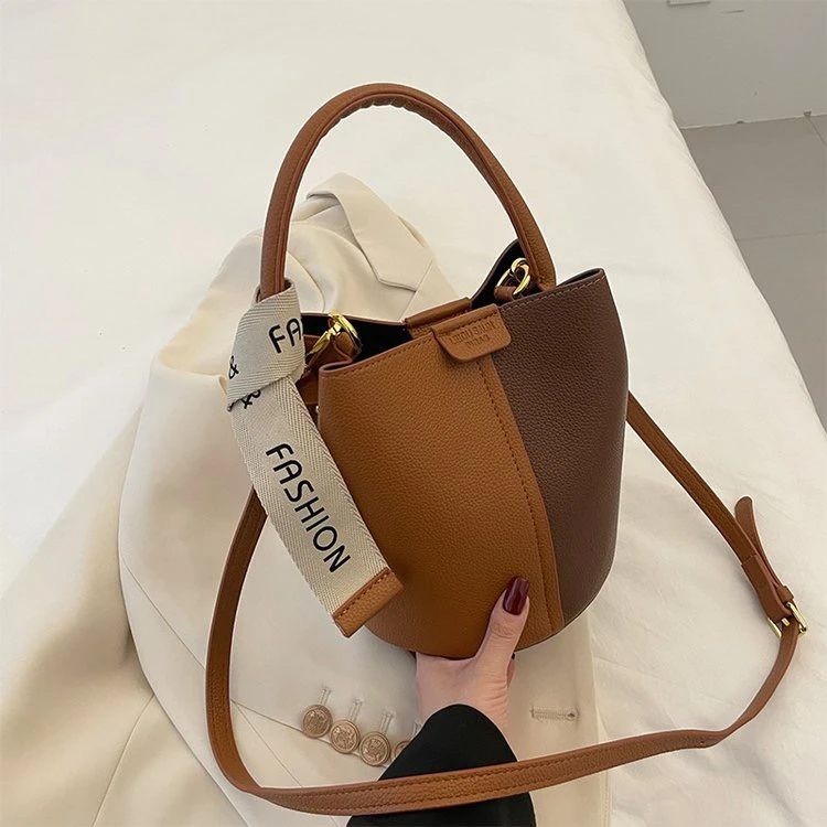 高级感小众设计拼色水桶包经典百搭手提包大容量通勤单肩包斜挎包