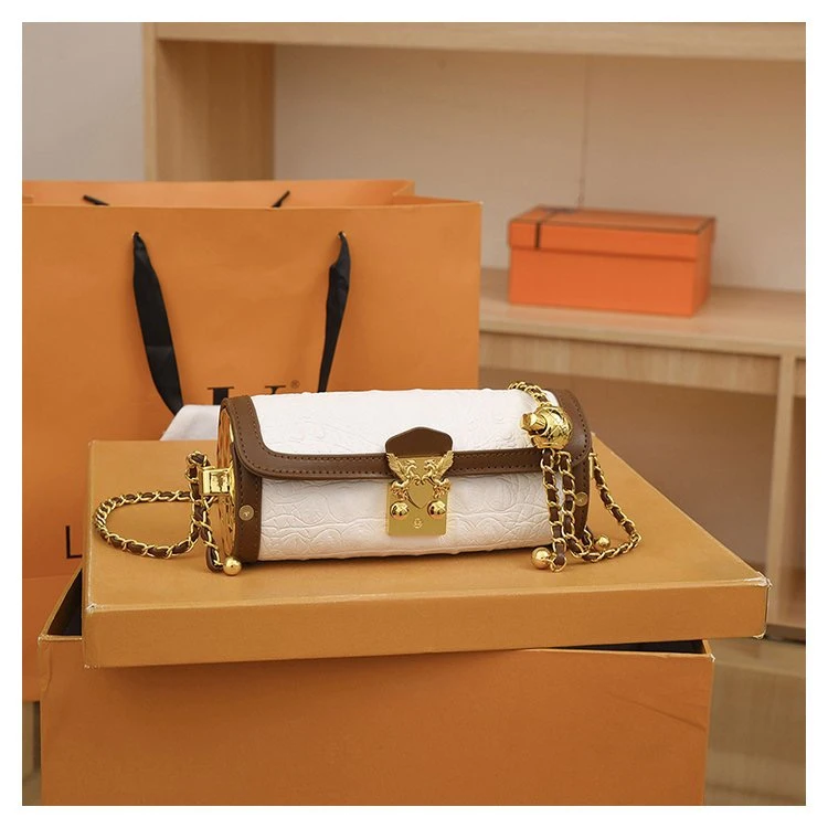 鳄鱼纹小包包女2023新款潮迷你圆筒包单肩斜挎链条包