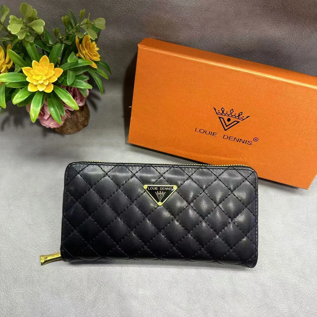 女士气质荔枝纹黑色短款菱格三折钱包小香风多功能长款轻奢简约