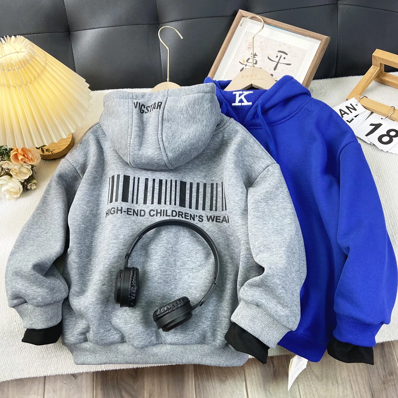 佑妈家童装 男女童潮款甩帽卫衣 儿童秋冬季加绒加厚上衣洋气
