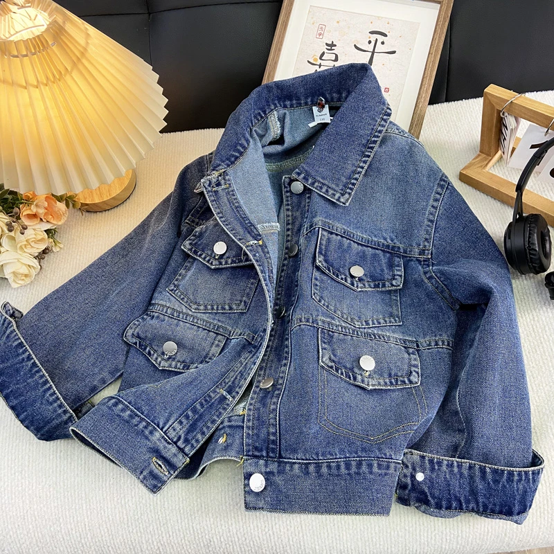 佑妈家童装 男女童中大童帅气潮款牛仔衣儿童工装版牛仔外套时尚