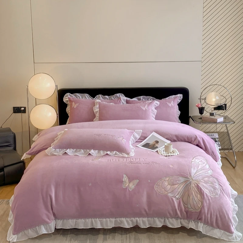 2024款牛奶绒刺绣四件套冬季加厚保暖韩版公主风床单被套床上用品