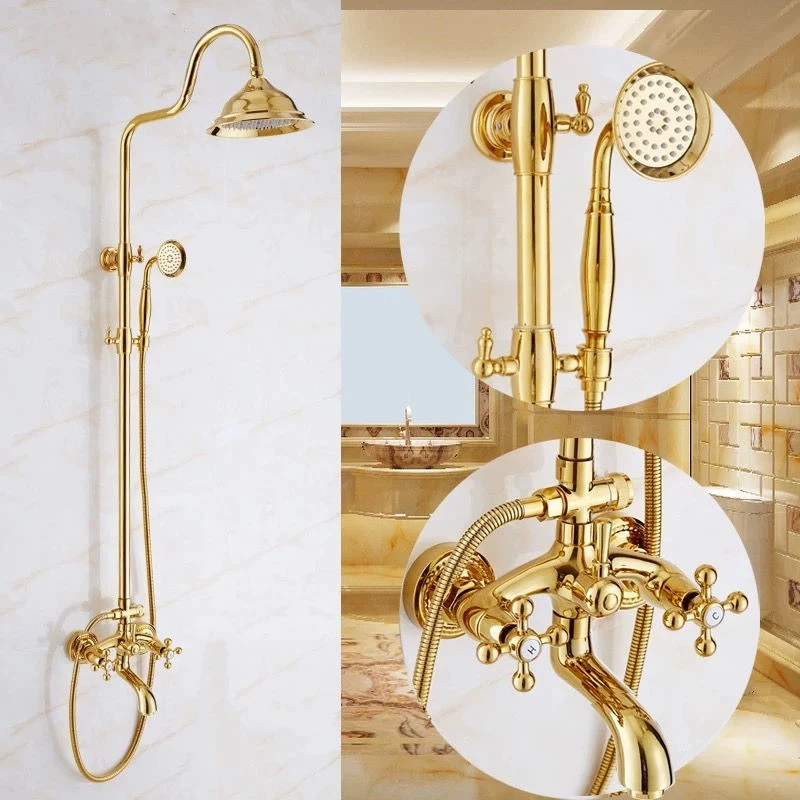 金色花花洒套装全铜仿古玉石浴室淋浴欧式增压水龙头复古冷热
