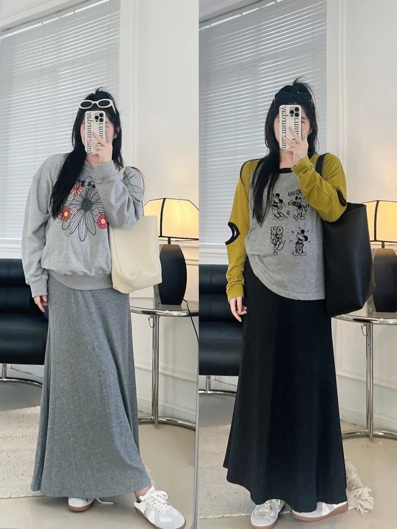 孕妇a字半身裙垂感中长款糯米裙