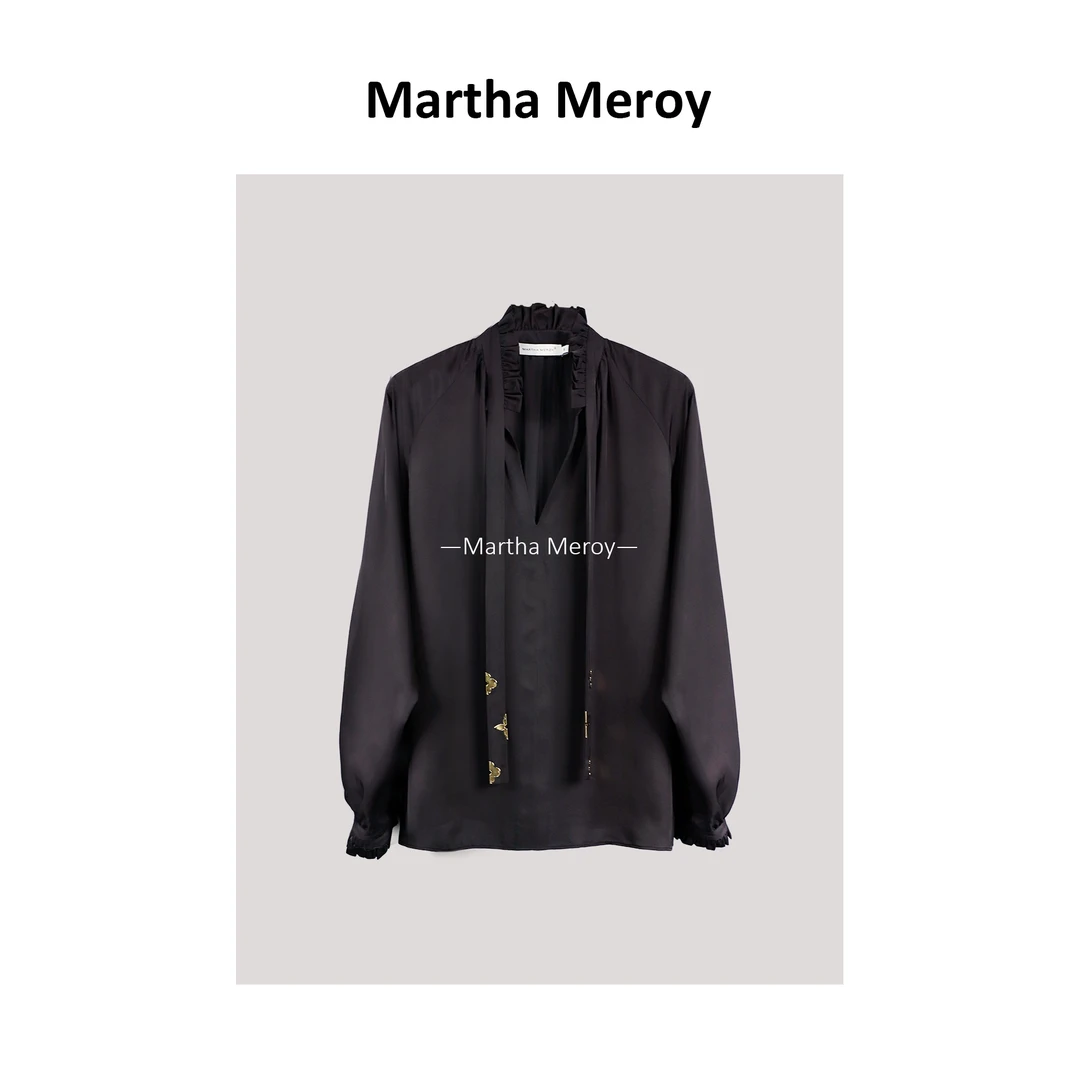 【枫丹白露】法式宫廷灯笼袖限定重工高奢复古系带老钱垂感衬衫