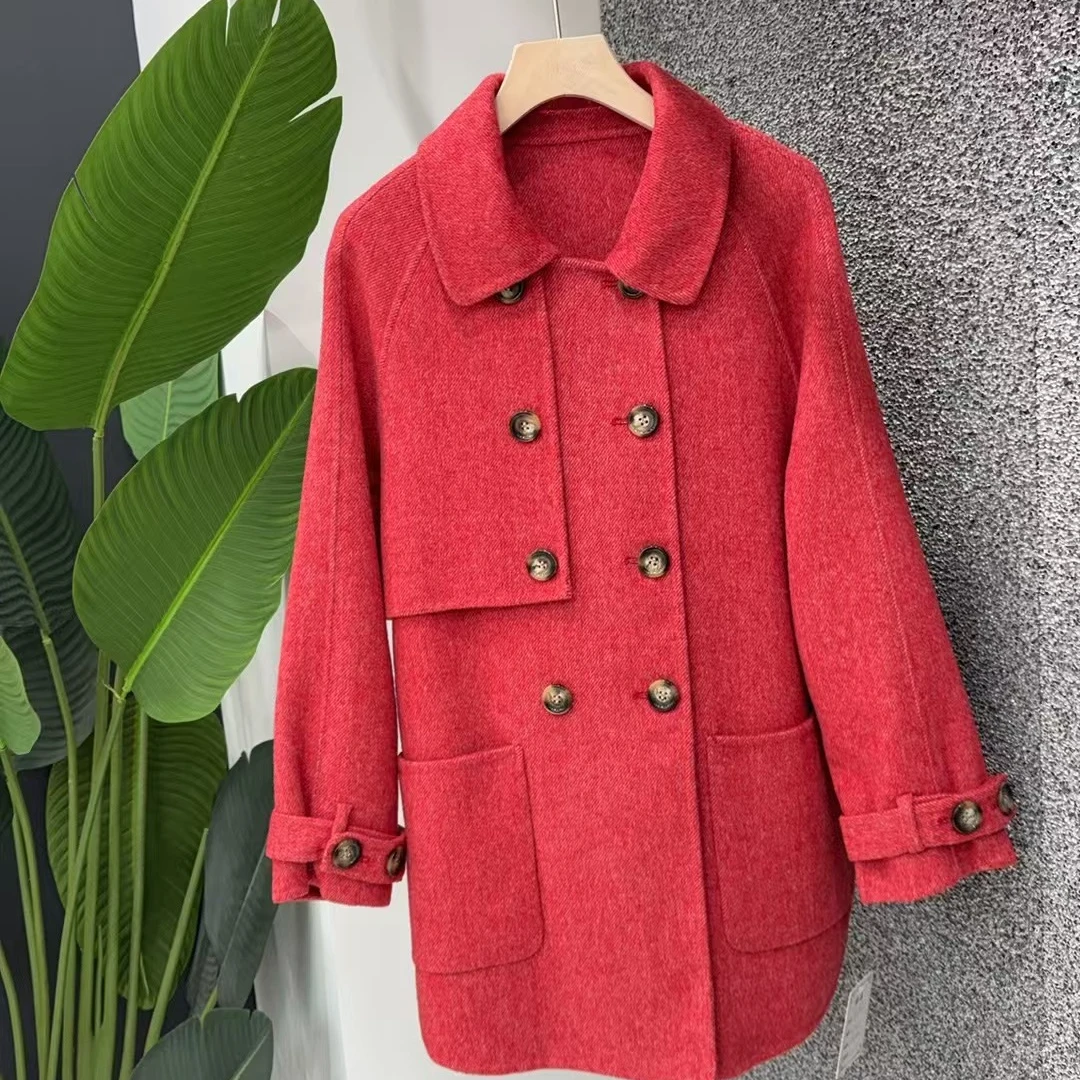 Luoxi/罗皙外套短款时尚红色毛呢翻领呢大衣洋气2077