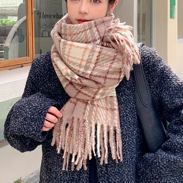 格子围巾女生冬季高级感韩版百搭加厚保暖围脖披肩两用复古男