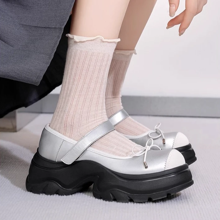 BJMAO伯爵猫蝴蝶结厚底法式玛丽珍351-2春秋款小皮鞋女魔术贴春款