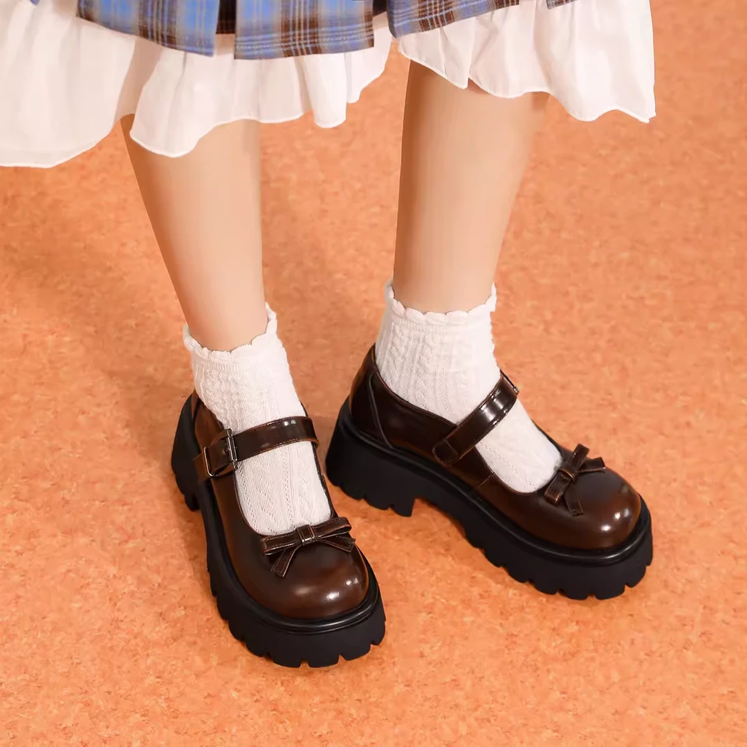 BOJUEMAO/伯爵猫伯爵猫玛丽珍鞋女学院风增高春款粗跟厚底小皮鞋