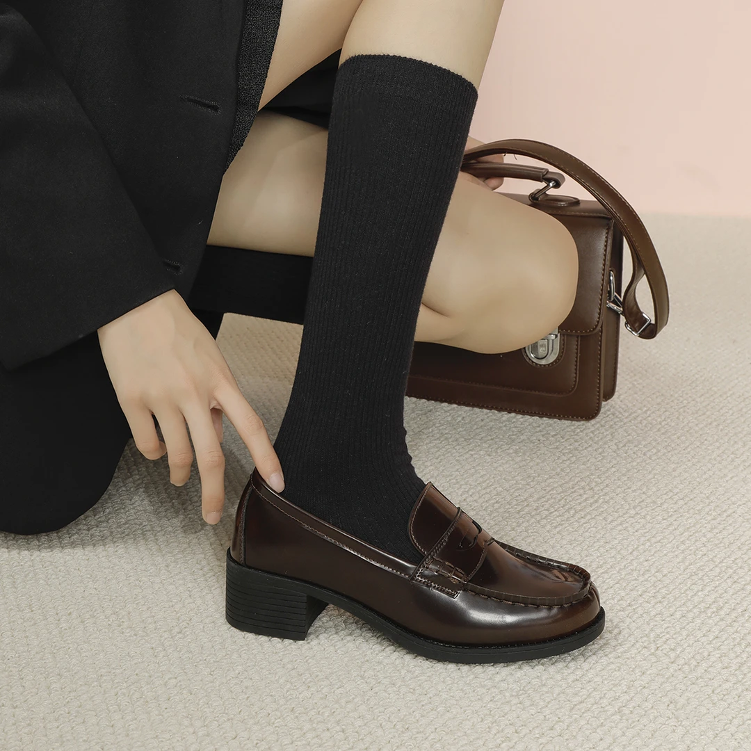伯爵猫3020-2百搭正统小皮鞋中粗跟学院风JK制服鞋擦色乐福鞋女