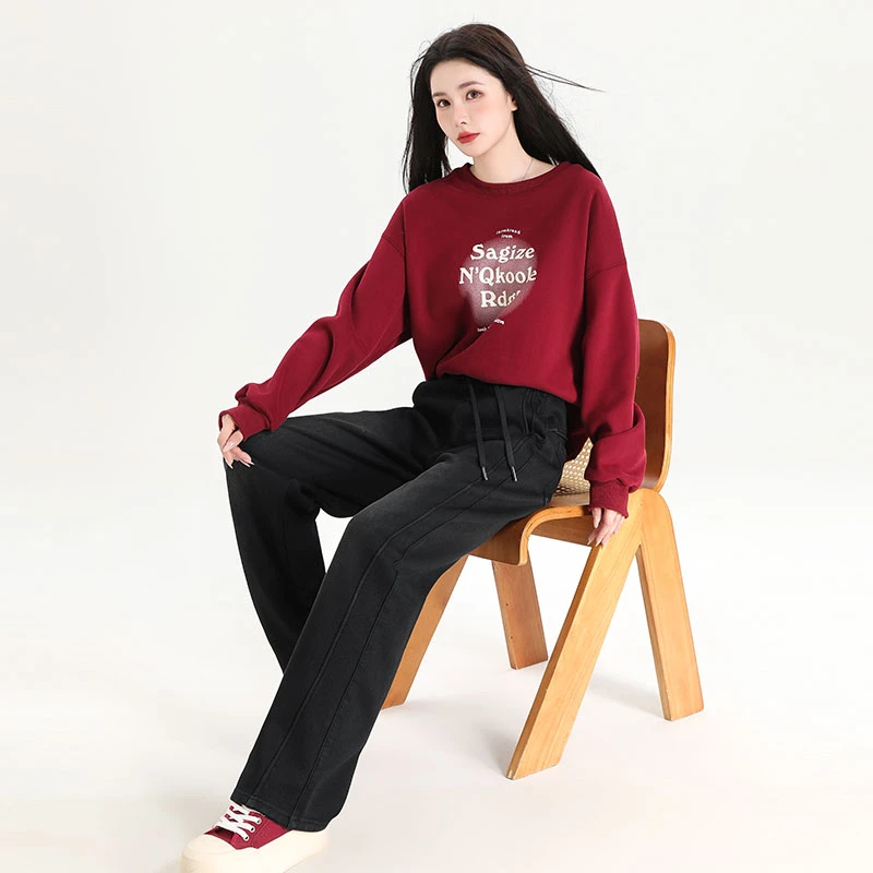 羊毛蚕丝！软牛仔加绒加厚！八面弹高腰显瘦弯刀裤FYZ