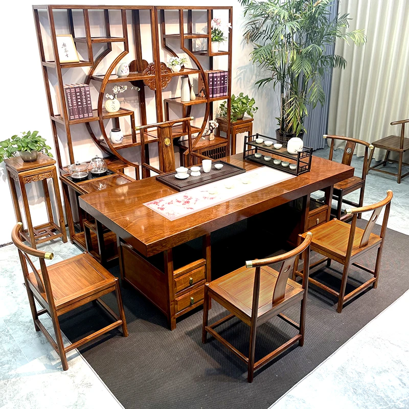 （半月椅）实木大板茶桌椅组合家用客厅实木茶桌办公桌1.6到2.4米