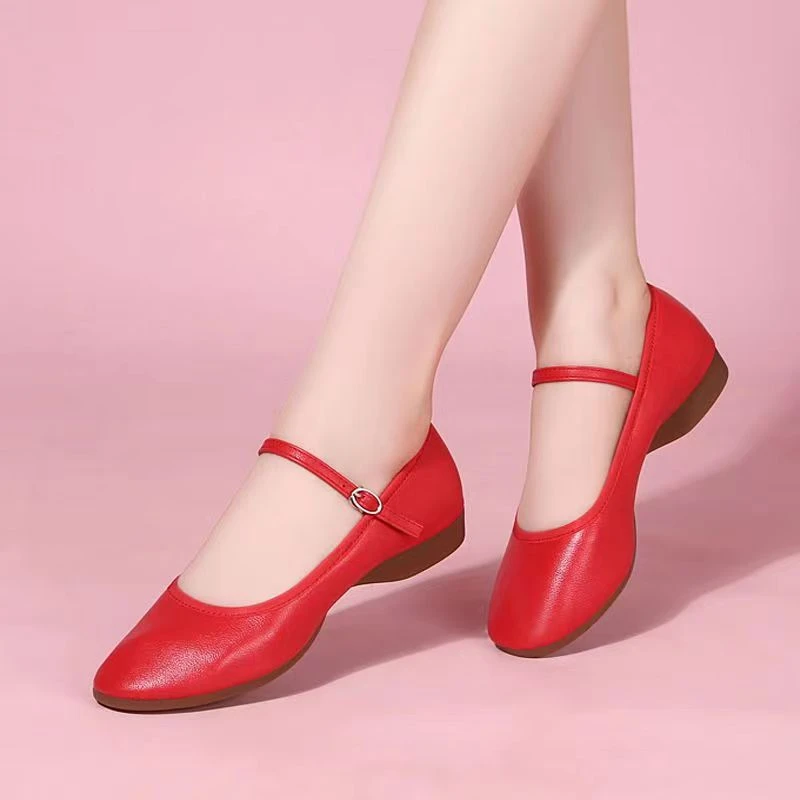 真皮软底广场舞鞋女平底牛筋底舞蹈鞋妈妈跳舞鞋古典舞平跟练功鞋