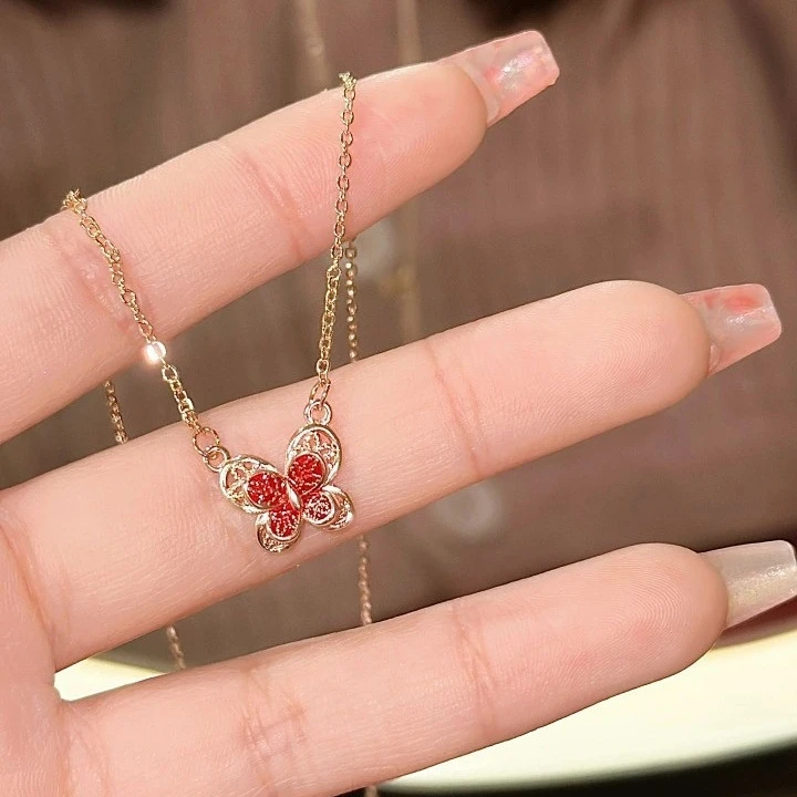 合金项链 花丝蝴蝶项链爱心新中式项链项链ins蝴蝶简约