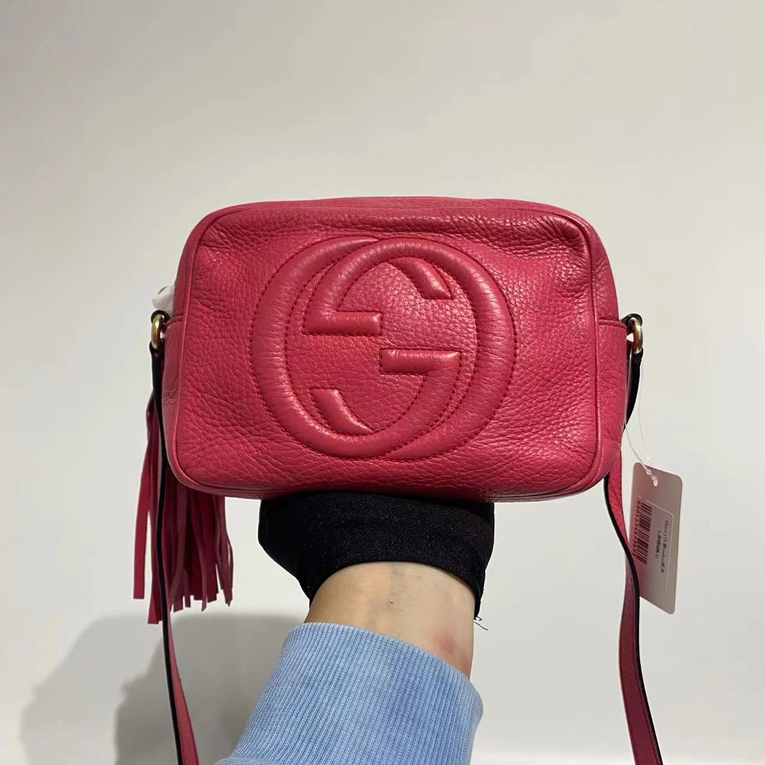 95新 GUCCI/古驰 红色soho流苏相机包