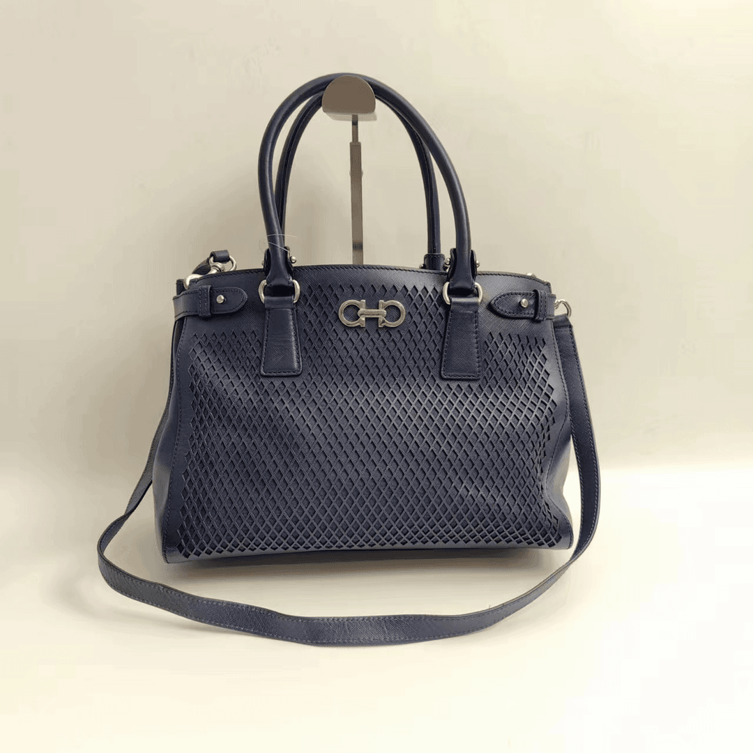 95新 FERRAGAMO/菲拉格慕 蓝色手提包84523