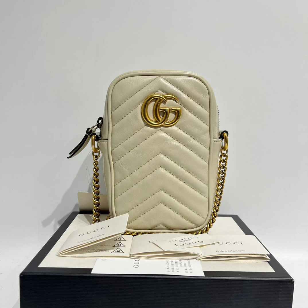 95新 GUCCI/古驰 白色马蒙手机包76795
