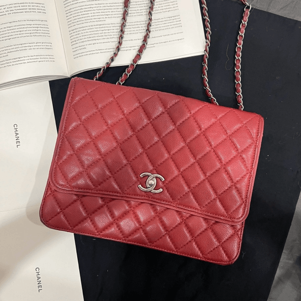 95新 Chanel/香奈儿 香奈儿cf季节限定红色菱格荔枝纹链条包/95新