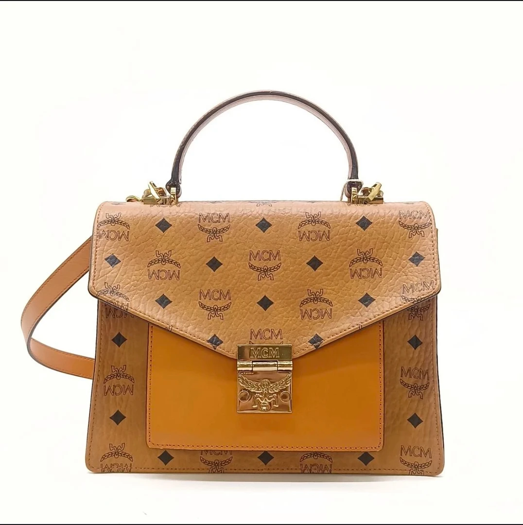 95新 MCM mcm经典干邑色邮差包 95新