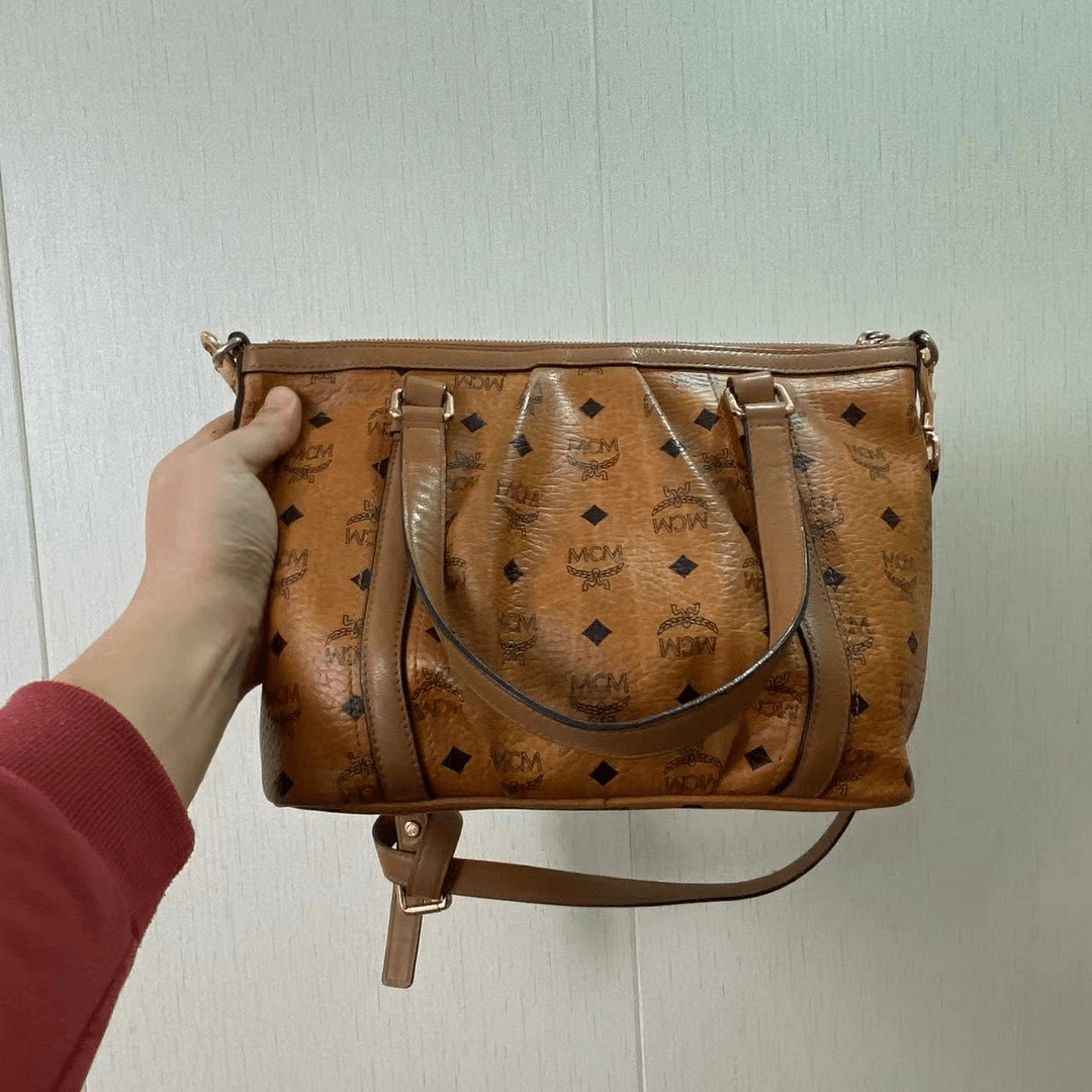 95新 MCM MCM干邑色托特斜挎包