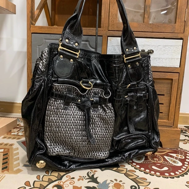 95新 Chloe/蔻依 蔻依黑色漆皮手提包单肩包/95新