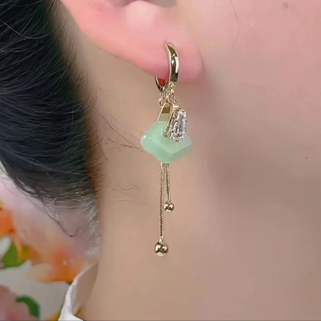 铜合金合成锆石耳饰 新中式古风环环相扣时尚气质百搭耳环A006