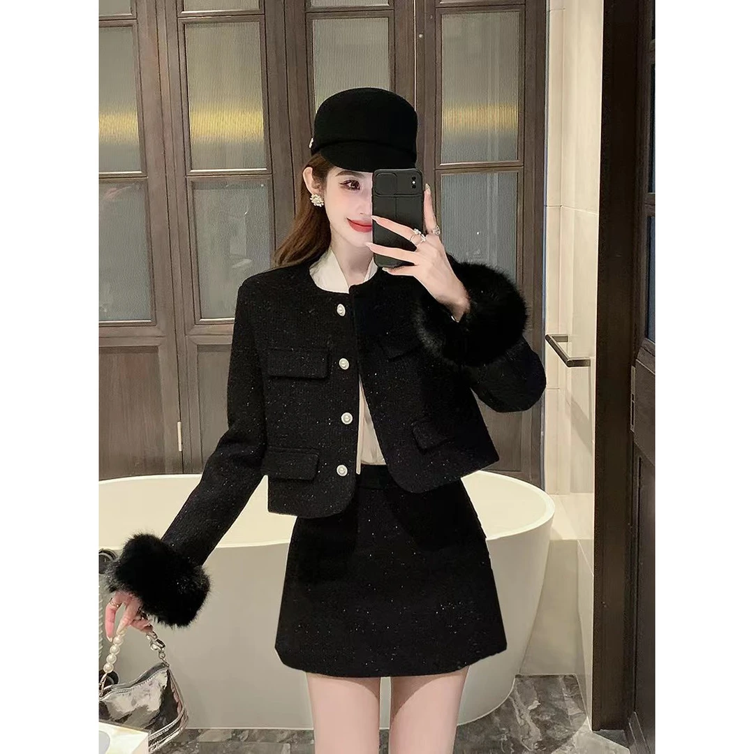 【艾薇】大码气质小香风套装女冬季名媛高级感外套高腰半身裙两件套