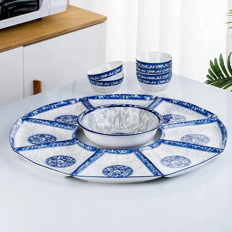 陶瓷拼盘餐具家用 新款扇形餐盘青花团圆釉下彩盘子组合网红餐具