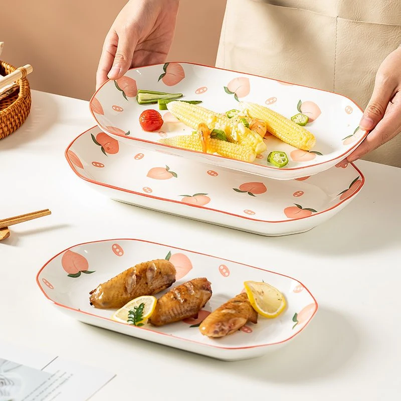 水蜜桃鱼盘家用陶瓷长方盘创意菜盘日式大号盘子个性水果盘餐具