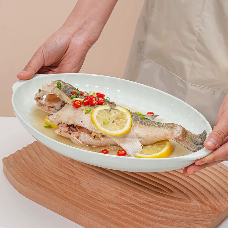 创意新款日式网红大号陶瓷装鱼专用餐具高颜值轻奢长方形蒸鱼盘子