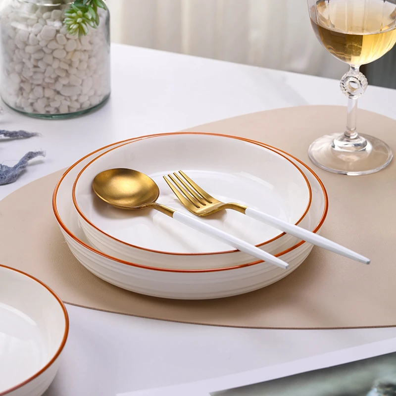 1/4只家用菜盘子加深盘西餐盘 釉下彩奶油风陶瓷碟子高级餐盘