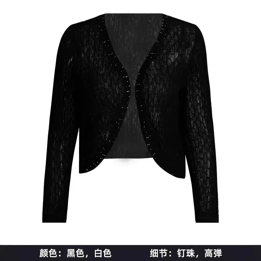 【千蚕云锦】旗袍外搭气质针织开衫新款订珠洋气镂空百搭款24518