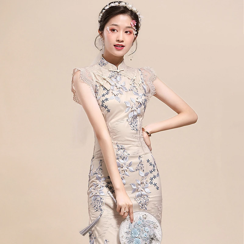 【千蚕云锦】改良旗袍双襟气质年轻款中国风刺绣显瘦连衣裙夏20138