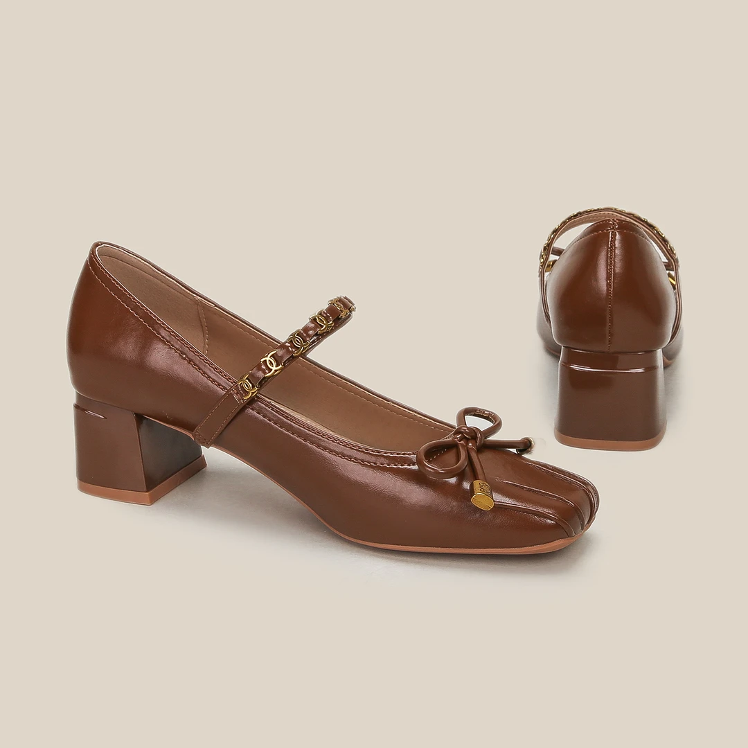 复古金属一字带软底浅口百搭高跟鞋典彩H923-12（AH）