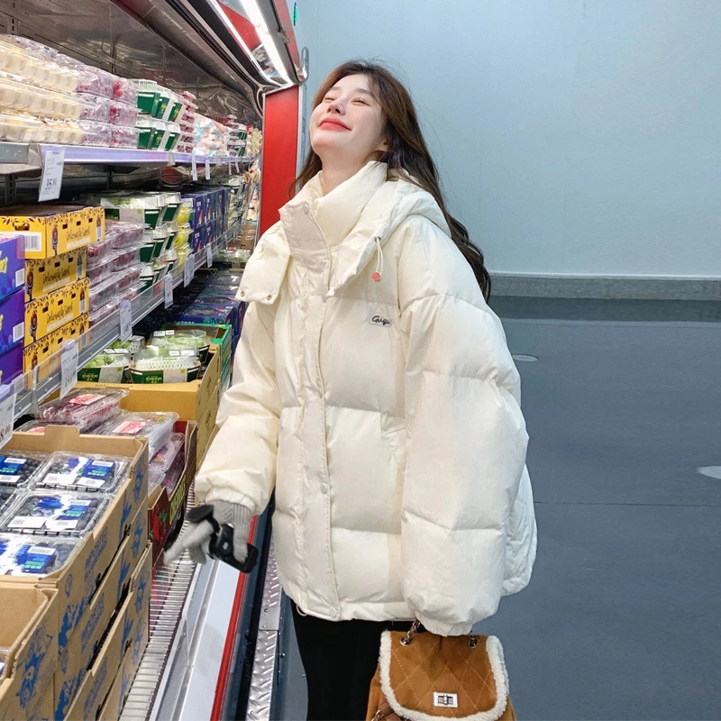 纯色休闲羽绒服女2024冬季新款韩系穿搭保暖白鸭绒可盐可甜面包服