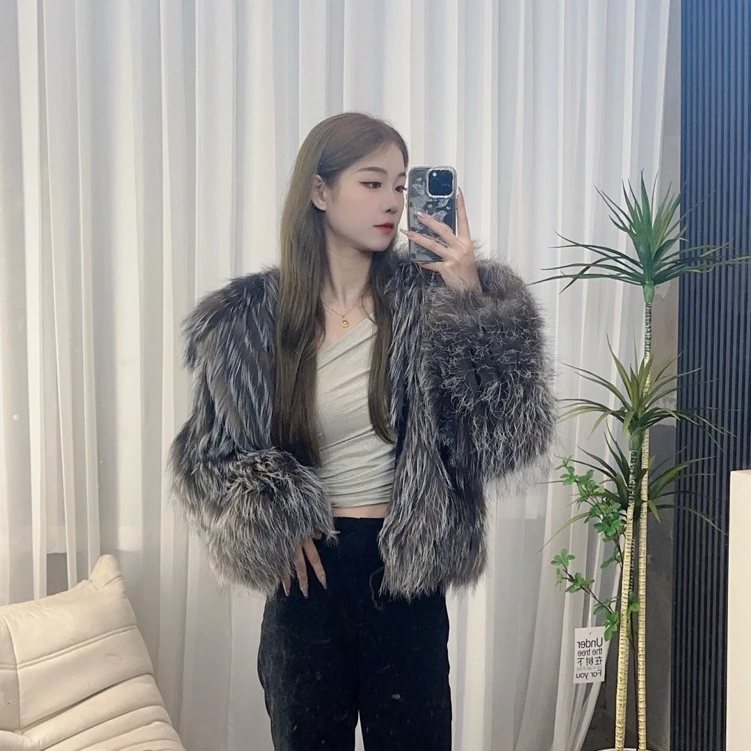 2024新款 银狐 车条密车 高织高密 狐狸毛皮草连帽外套女