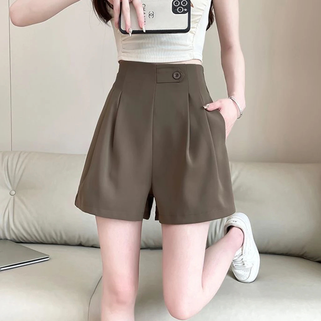 女短裤西装休闲裤高腰显瘦夏季薄款大码小个子韩版松紧腰阔腿短裤