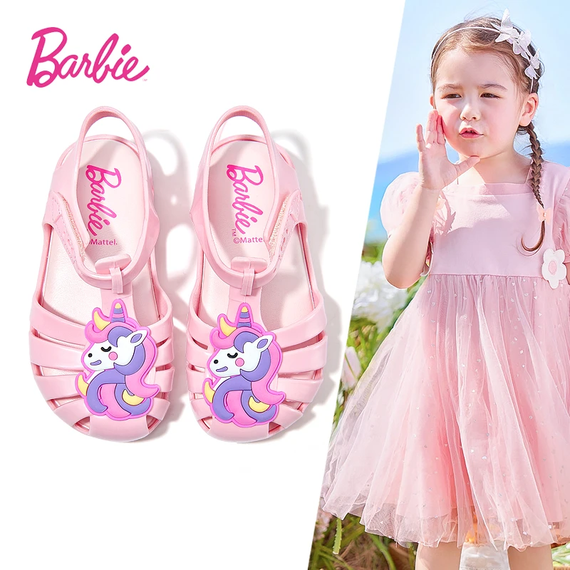 芭比鞋子女童凉鞋夏季新款儿童沙滩鞋中小童宝宝包头鞋柔软果冻鞋