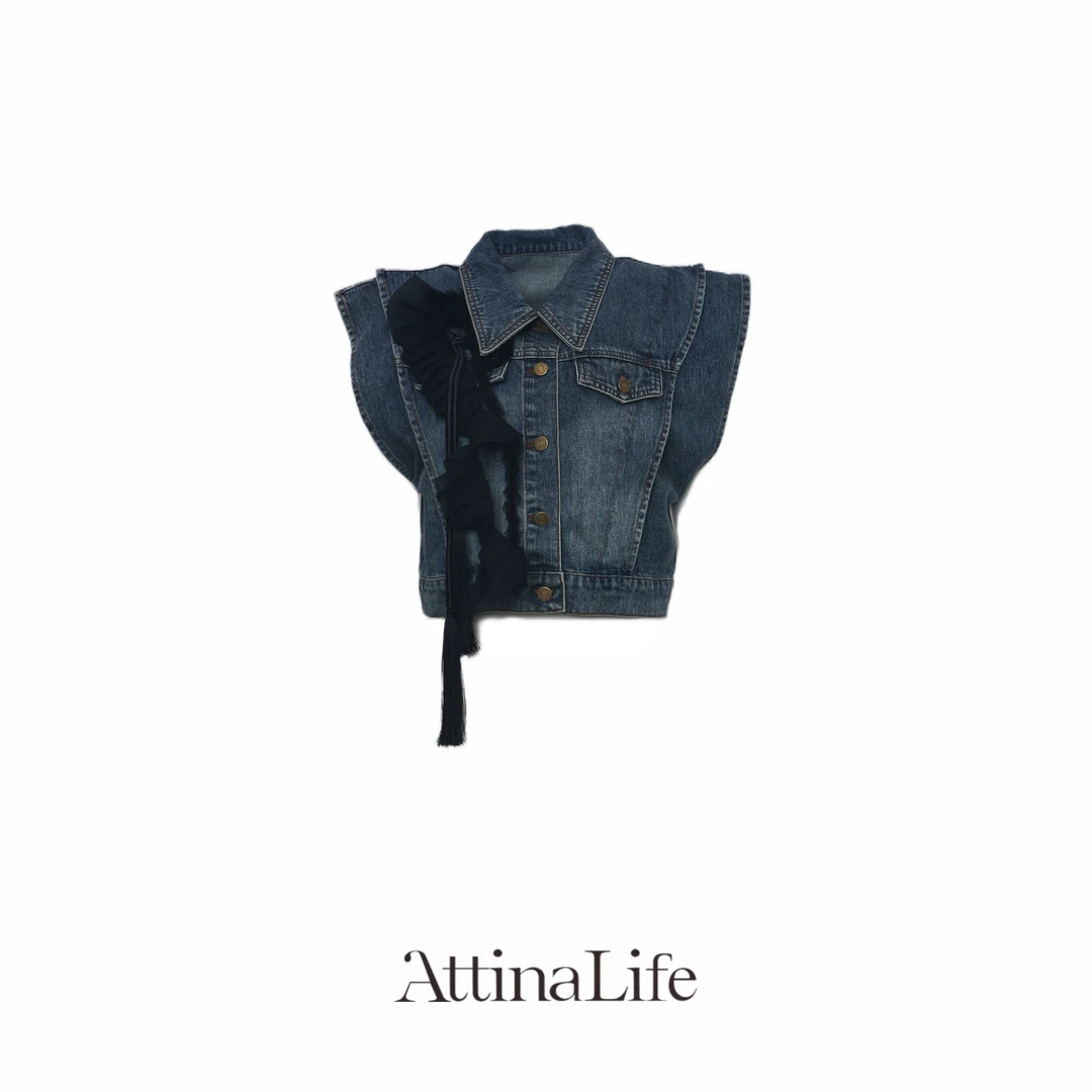 AttinaLife24夏重工钉珠洗水牛仔马甲设计师百搭时尚洋气潮流显瘦