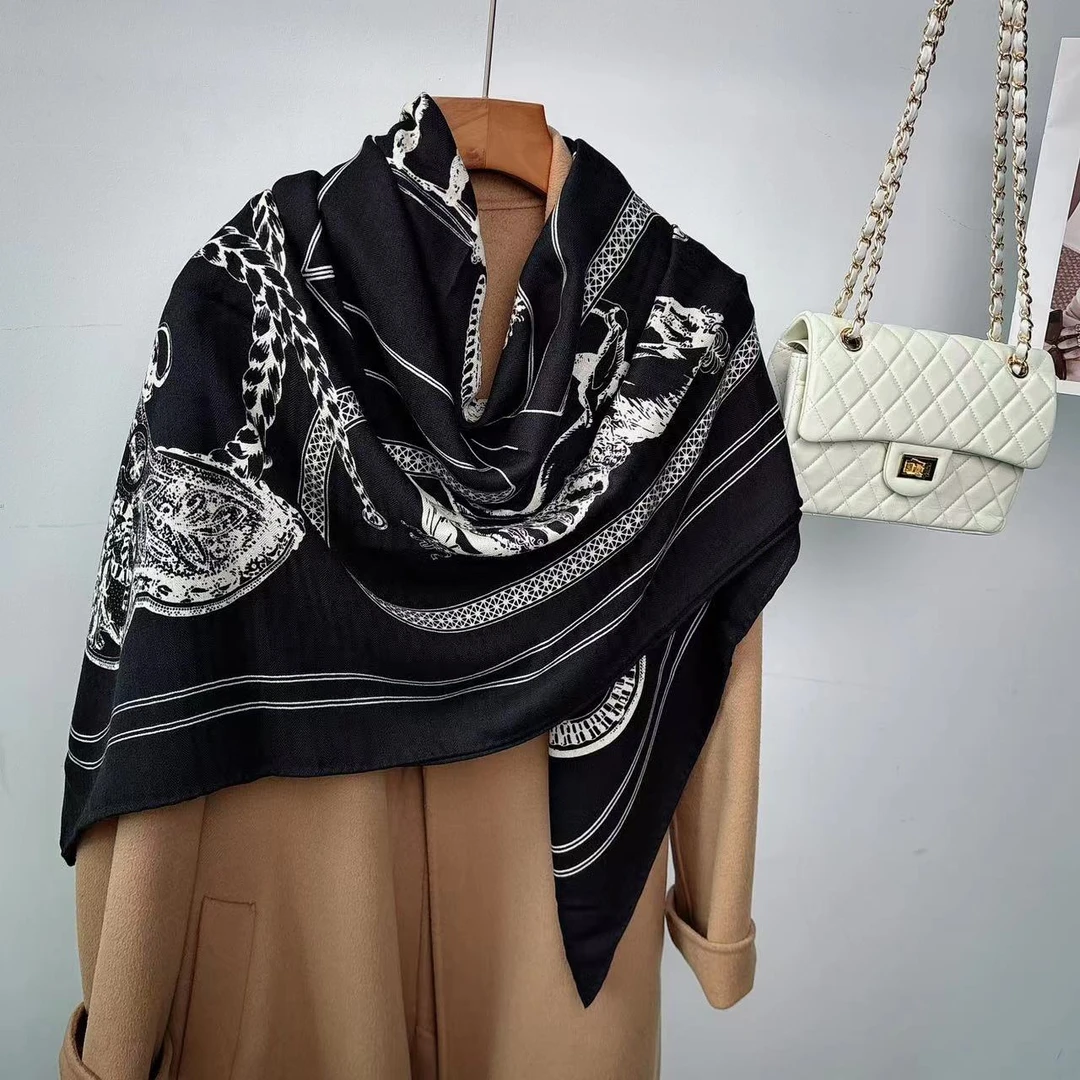 盛宴华丽乐章130cm桑蚕丝羊毛混纺大方巾披肩马鞍保暖围巾女冬季