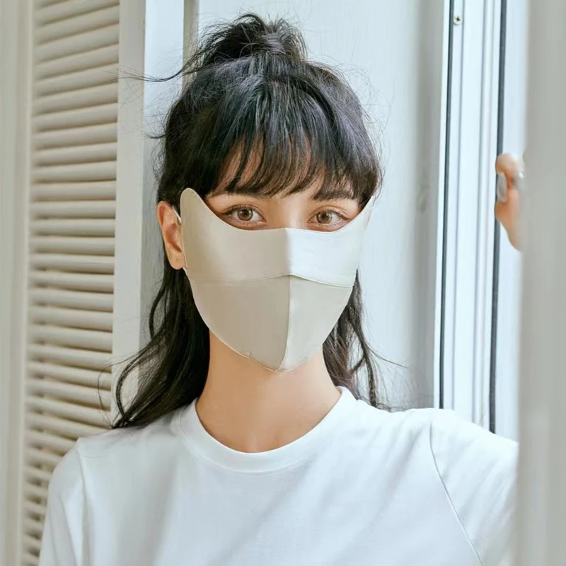 防晒口罩双层真丝桑蚕丝防紫外线女轻薄面罩遮脸遮眼角开车神器