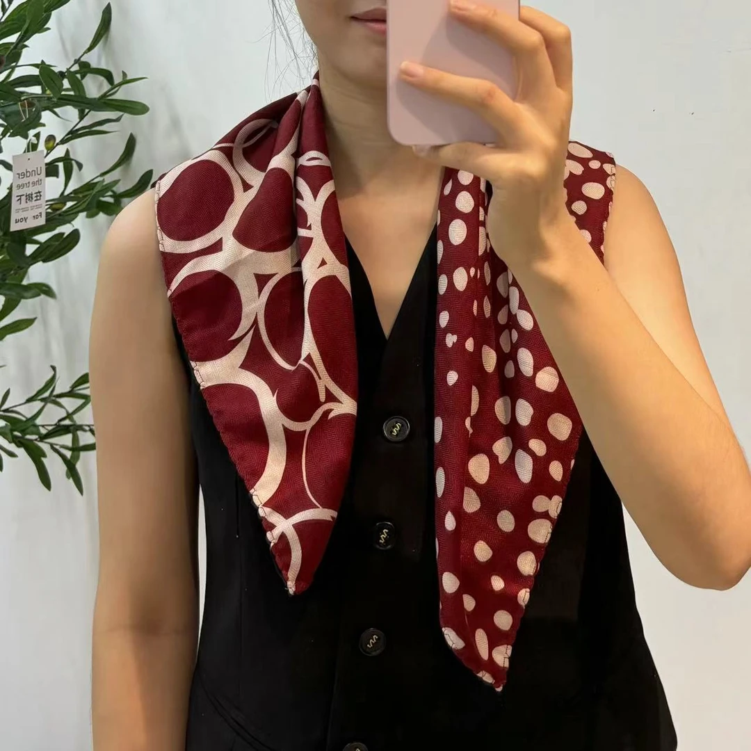 【微醺波点酒红色】60cm气质百搭真丝羊毛工艺围巾秋冬经典披肩围巾