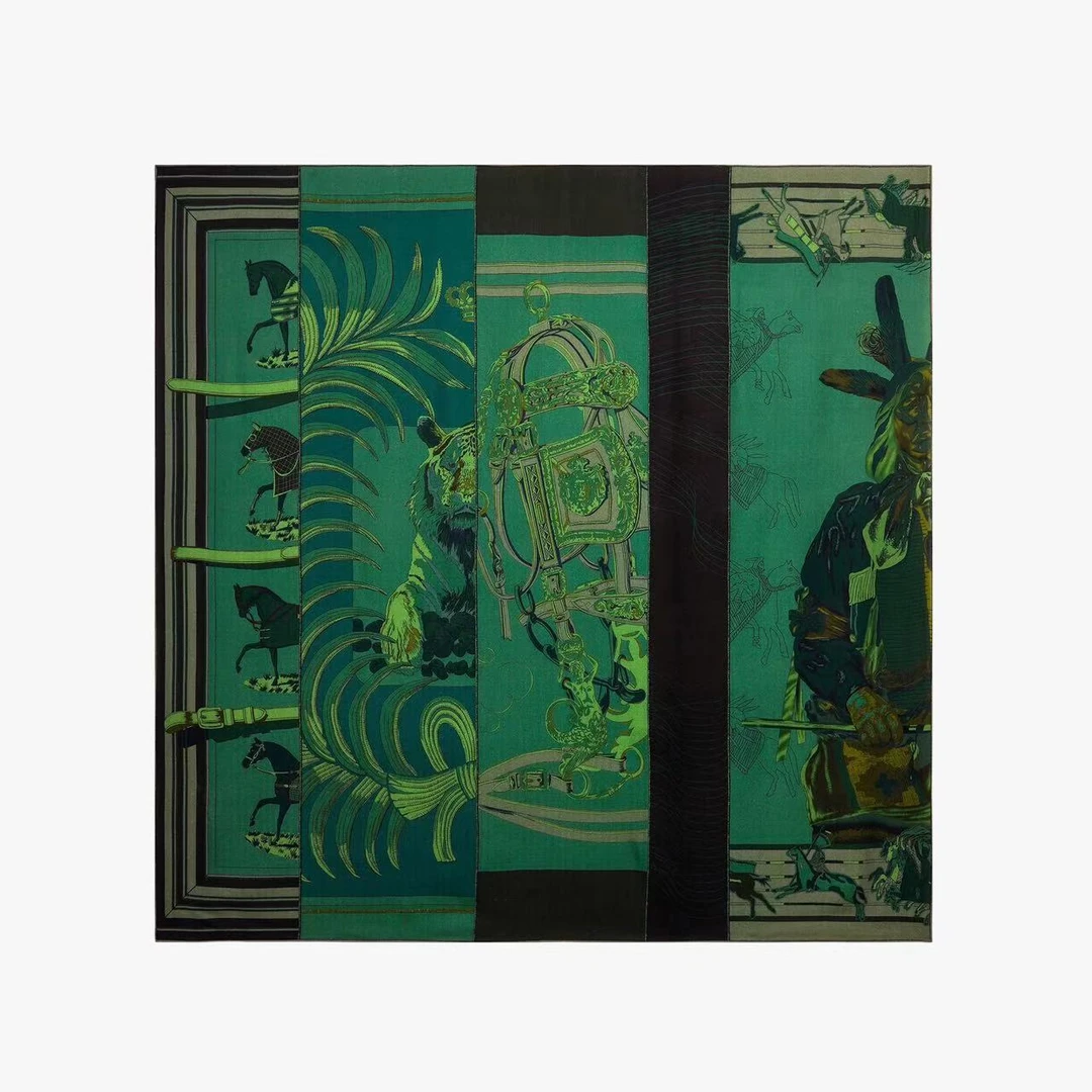 【酋长】60cm真丝羊毛逐梦鸟印第安人围巾女轻奢中方巾双面双色围巾